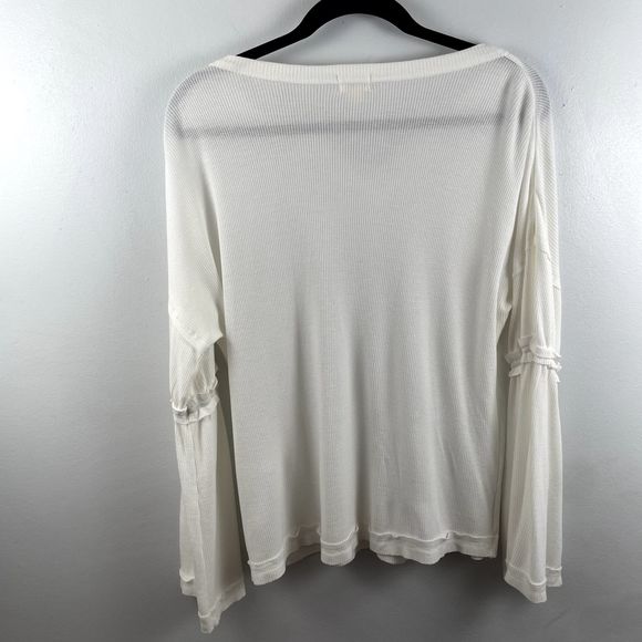 baea Womens Thermal Sweater White XL Polyester Blend Stretch Ruffle Bell Sleeves - Picture 2 of 9